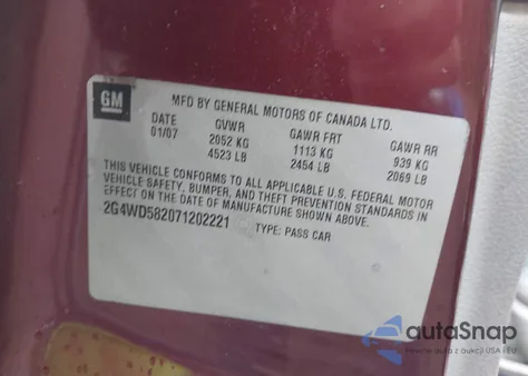 2007 Buick Lacrosse Cxl from USA, damaged, VIN 2G4WD582071202221